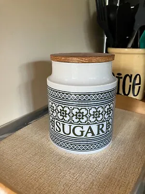 Buy Mid-Century Hornsea Pottery Tapestry Sugar Storage Jar Canister Wooden Lid • 12£