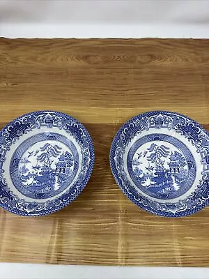 Buy Vintage English Ironstone Tableware Willow Pair Cereal/dessert Bowls 6 1/2   • 7£