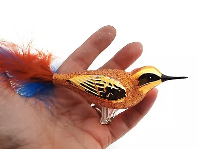 Buy Czech Hand Blown Glass Bird Christmas Tree Ornament Gold Feather Tail • 20.87£