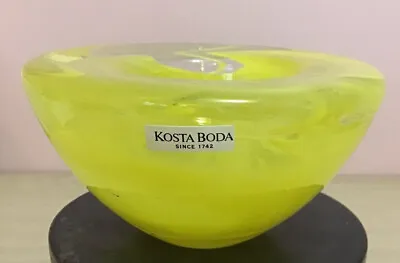 Buy KOSTA BODA Yellow Swirl Glass Dish Candle Holder • 30£