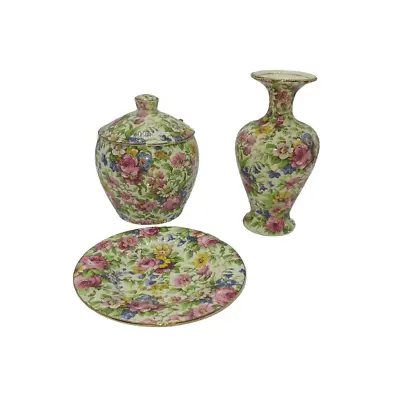 Buy Royal Winton Grimwades Floral Chintz Vase Set - Cermic 1940s Home Decor • 98.91£
