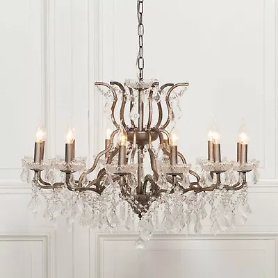 Buy Large Silver 12 Arm Branch French Shallow Cut Glass Chandelier High Quality • 399.99£