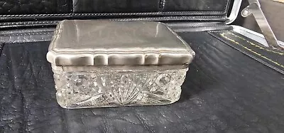 Buy Antique Pressed Glass Trinket Pot / Box With A Silver Plated Lid • 1£