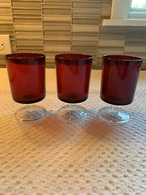 Buy Vintage Ruby Red Luminarc Arcoroc France, 6 Oz Glasses, 3 • 11.34£