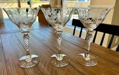 Buy TIFFAN BYZANTINE Etched Swirl Stem Wine/Champagne Cocktail Glasses  7  Set Of 3 • 44.11£