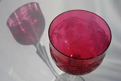 Buy Edwardian Cranberry Crystal Faceted Wine Glass Art Nouveau Era Super Quality • 28£
