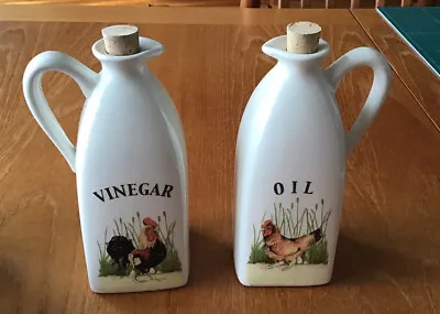 Buy Farmyard Kitchen Set Of 2 Ceramic Oil /Vinegar Dispenser Bottles /Jugs In VGC • 12.95£