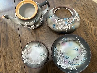Buy Vintage Dragon Ware Japan Hand Painted Demitasse Set-Teapot Plates • 67.48£