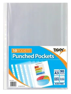 Buy A3 Portrait Punched Pocket Glass Clear Plastic Wallet Strong Art Poly 90m Tiger • 34.99£