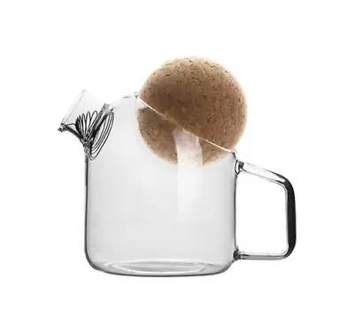 Buy 1x Minimalist Clear Glass Jar Tea Pot Water Pitcher Jug With Cork Ball Lid S/M/L • 31.15£