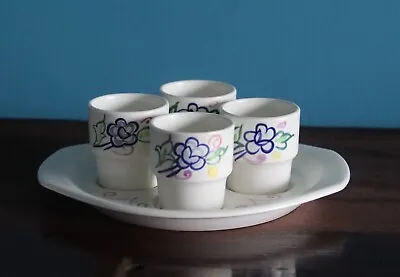 Buy Vintage Retro Poole Pottery Egg Cup Set With Standing Plate VGC 4 Egg Cups • 14.95£