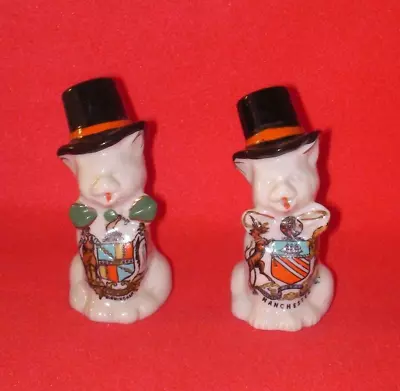 Buy Carlton Crested China Cats Wearing Top Hats Birmingham & Manchester Crests • 4.99£