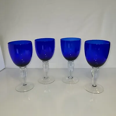 Buy VTG Cobalt Blue 7.5  Goblets Clear Stem Set Of 4 • 25.65£