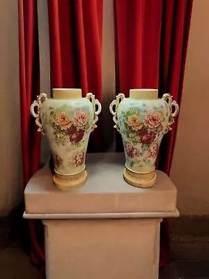Buy Victorian Pair Of  Beautiful Jwb Nankin Vases Decorated With Flowers 43cm Height • 79.99£