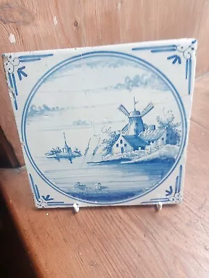 Buy Antique 18th Century ? Dutch Delftware  Blue And White Tile Damaged A/f • 24£