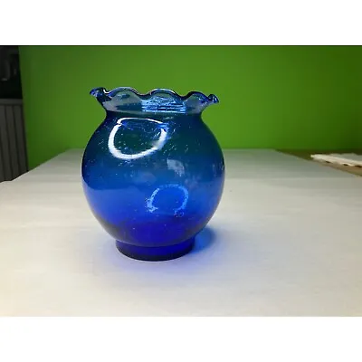 Buy Vintage Cobalt Blue Glass Round Vase With Gorgeous Ruffled Mouth And Lovely Bubb • 13.38£