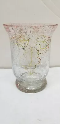 Buy Art Glass Cranberry Crackle Glass Gold Leaves Candle Holder Vase Art Deco 6 1/8  • 9.64£