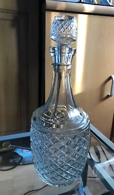 Buy Crystal Cut Clear Diamond-Etched Glass Whisky Decanter W/ Stopper (Lid CHIPPED) • 7.95£