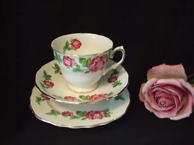 Buy Royal Vale Bone China Trio Tea Cup Saucer Side Plate Pink Roses 7201 • 5.49£