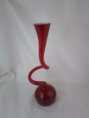 Buy Scandinavian, Twisted Stem Red Cased Glass Vase, Normano, Copenhagen • 45£