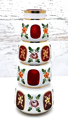 Buy Bohemian Czech White Enameled To Ruby Red Glass Hand Painted Vase 8.5  • 54.98£
