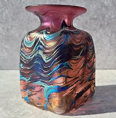 Buy Vtg Robert Held X Barneys New York 4.25  Studio Art Glass Iridescent Waves Vase • 133.46£