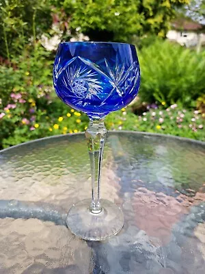 Buy Vintage Bohemian Cobalt Blue To Clear Hock Wine Glass Pinwheel Star Design • 19.99£