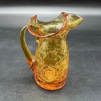 Buy Vintage Miniature Amber Crackle Pitcher With Applied Handle 3 1/2 H 2 W • 12.43£