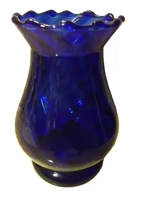 Buy VINTAGE Deep COBALT BLUE VASE SWIRL PATTERN HAND BLOWN Scalloped Rim 5 1/2  • 17.10£