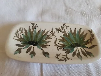 Buy Jersey Pottery 20cm Oval Dish Hand Painted Sunflower Pattern In Green. Signed R • 9.99£
