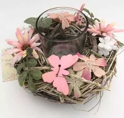 Buy 🌷 Spring Pink Blossom Rustic Glass Candle Holder BNWT 🌷 • 9.99£