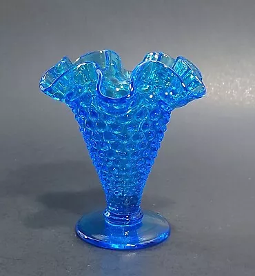 Buy Vintage Fenton Colonial Blue Mini Hobnail Ruffled Edge Crimped  Trumpet Vase 4  • 13.87£