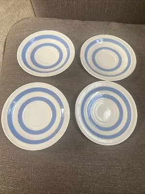 Buy Carrigaline Ireland Blue And White Striped Pottery Saucers X 4 • 20£