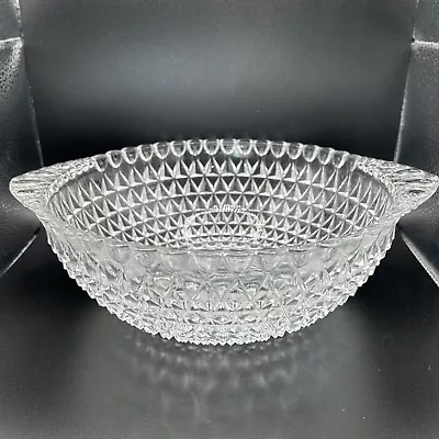 Buy Vintage Clear Indiana Glass Diamond Cut Hobnail Bowl 8  W/Handles 10”. • 12.24£