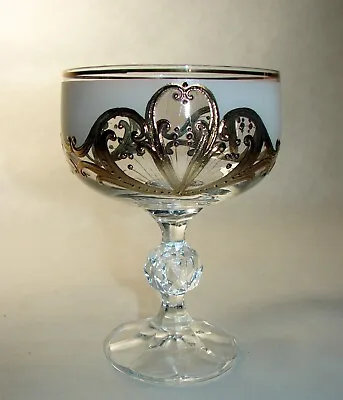 Buy Vintage Bohemian Crystal Champagne Tall Sherbet Frosted Bowl Gold Scroll Band 5  • 23.63£