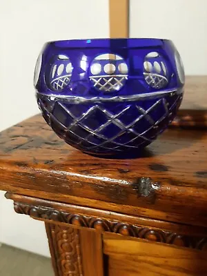 Buy Cobalt Blue Cut To Clear Crystal Bowl • 31.19£