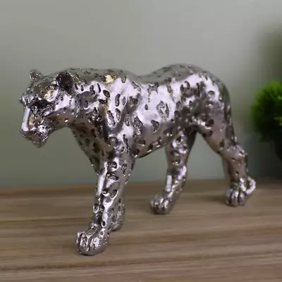 Buy Animal Statue Ornament Sculpture Figurine Silver Resin Glitter Small Leopard • 27.99£