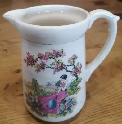 Buy Antique Falcon Ware Lady In Pink Jug 1920s Lawrence & Grundy • 38£