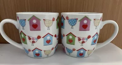 Buy Pair (2) Tesco Porcelain Mugs Drinking Mugs Bird Pattern • 7.99£