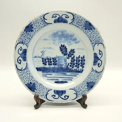 Buy 18th Century Dutch Delft Blue & White Porcelain Plate • 180£