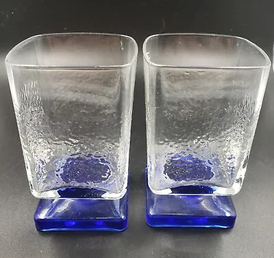 Buy Bormioli Rocco Cobalt Blue Square Pedestal Base Glasses Italy Set Of 2 • 14.41£