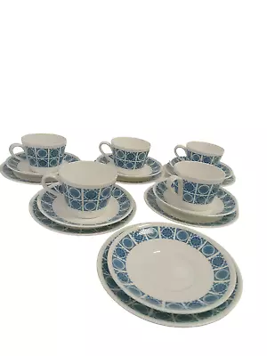 Buy Royal Tuscan 'Charade' Tea Set Tea Cups Saucers & Side Plates Blue & White  • 1.99£