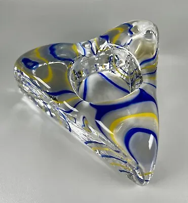 Buy Kosta Boda Ulrica Hydman Vallien Triangular Glass Tealight Holder Blue & Yellow • 18.99£