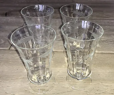 Buy Antique Etched Crystal Footed Glasses Set Of Four 4 • 47.06£