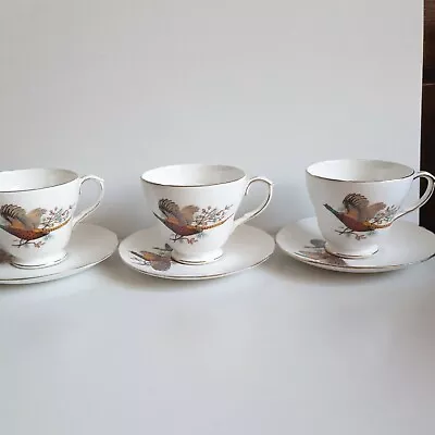 Buy 3 X Duchess Bone China Cup With Saucer With Game Bird Pheasant Vintage • 10£