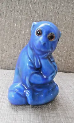 Buy Bretby - Very Rare Antique Blue Glaze  Thinking Monkey With Glass Eyes • 75£