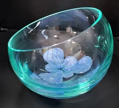 Buy Vintage Caithness Glass Scotland Half MoonBlue Tranquility Flower Bowl • 26.99£
