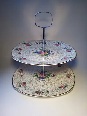 Buy Vintage 1960's Midwinter Stylecraft Fashion Shape Floral 2 Tier Cake Stand • 13.50£