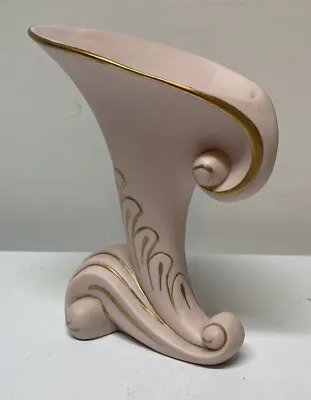 Buy Vintage CORNUCOPIA HORN Of Plenty Vase Satin Light Pink Gold Gild Scrolls EUC • 17.25£