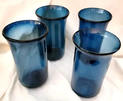 Buy Set Of 4 Cobalt Blue Handblown Mexican Art Glass Heavy Tumblers 6  H - 3.5  D • 28.38£